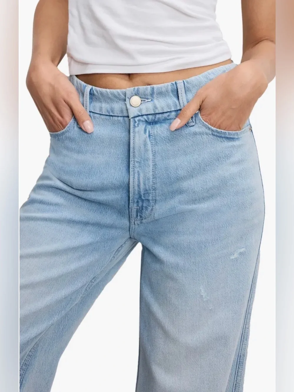 Good American Good Skate Fray Hem Crop Wide Leg Jeans - Sz. 0 - Picture 5 of 7